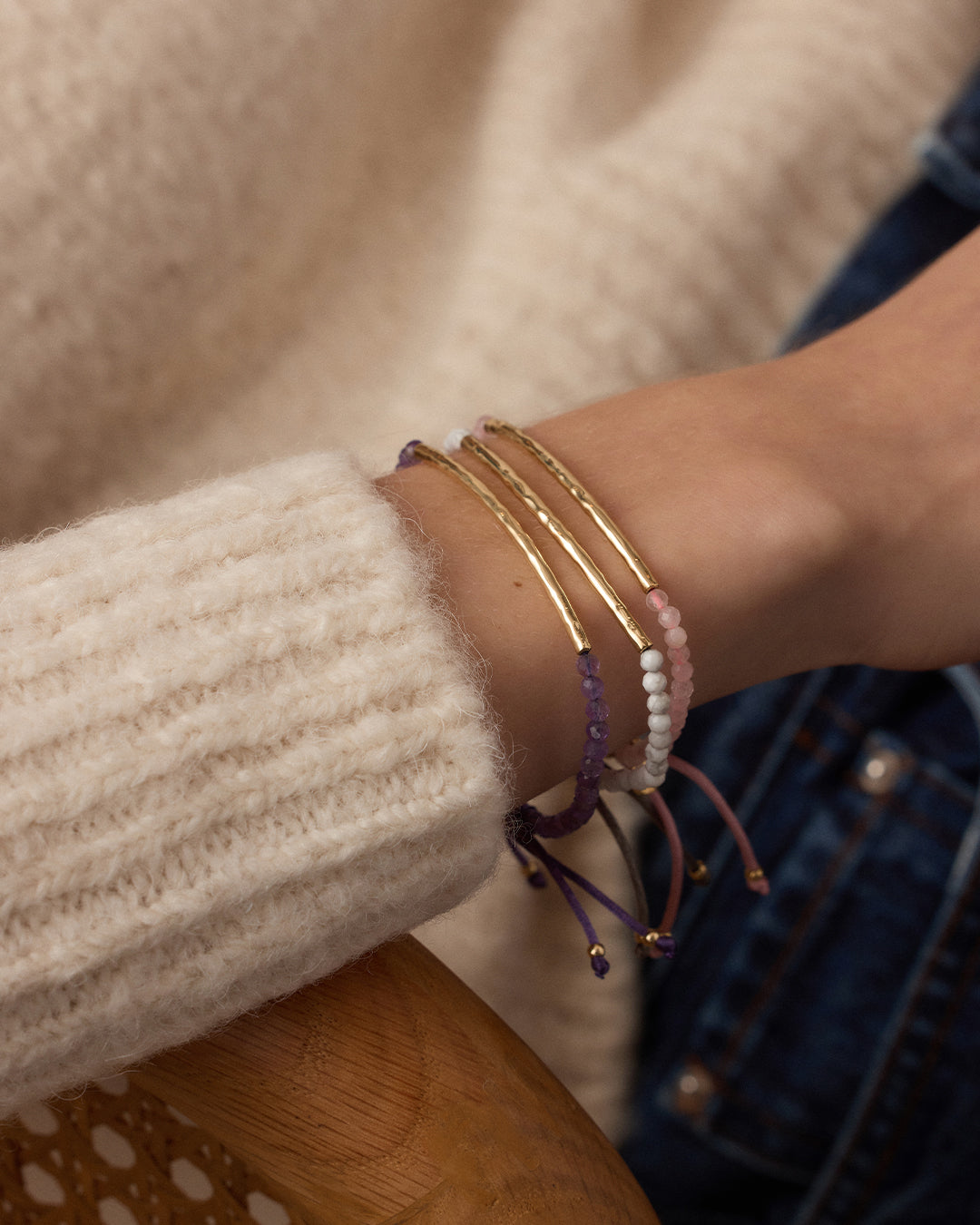 Power Gemstone Bracelet for Calming || option::18k Gold Plated, Howlite - Calming