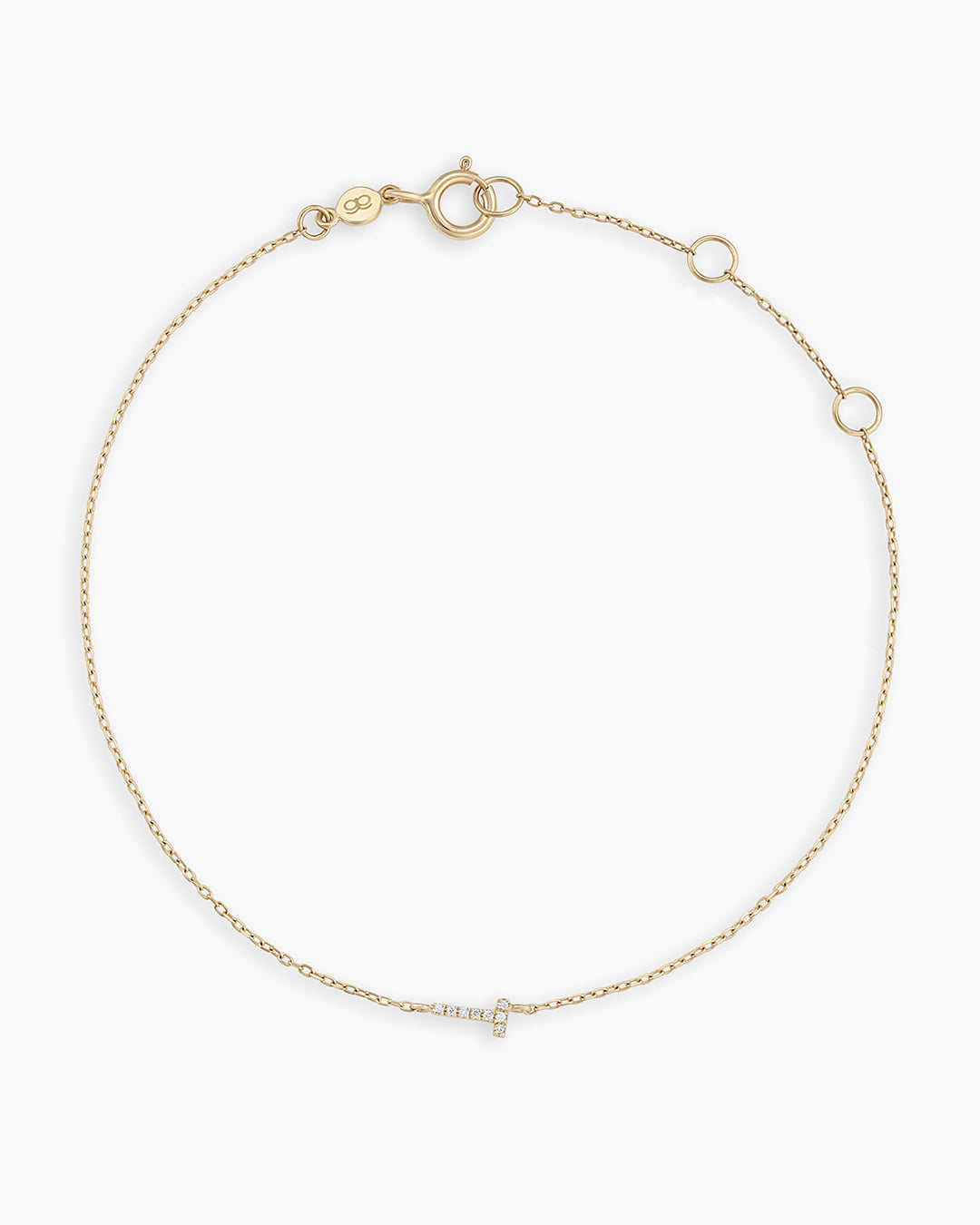 Diamond Pavé Alphabet Bracelet #T || option::14k Solid Gold, T