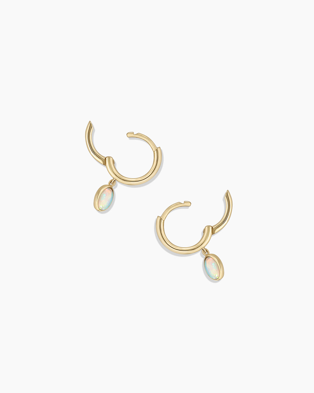 Opal Oval Charm Huggies || option::14k Solid Gold