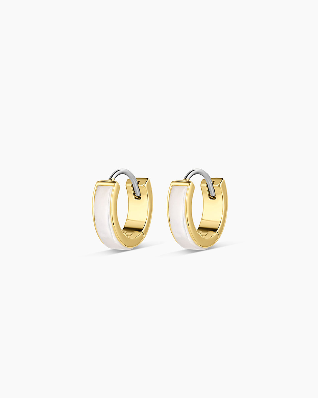 Rose Marble Huggies || option::18k Gold Plated, Mother of Pearl