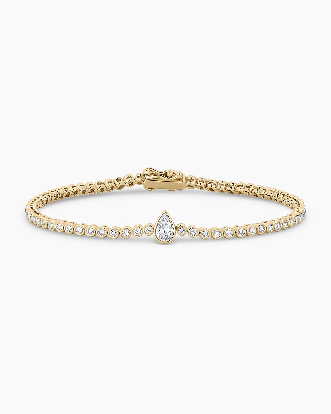 Lab Grown Diamond Pear Charm Tennis Bracelet || option::14k Solid Gold, 6 in.
