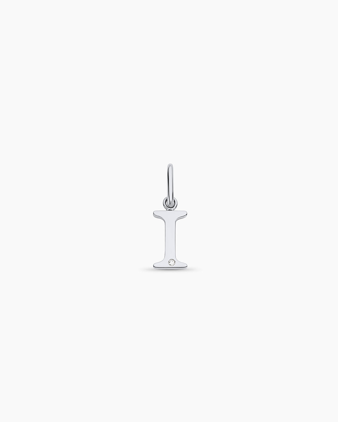 Diamond Vintage Alphabet Charm || option::14k Solid White Gold, I