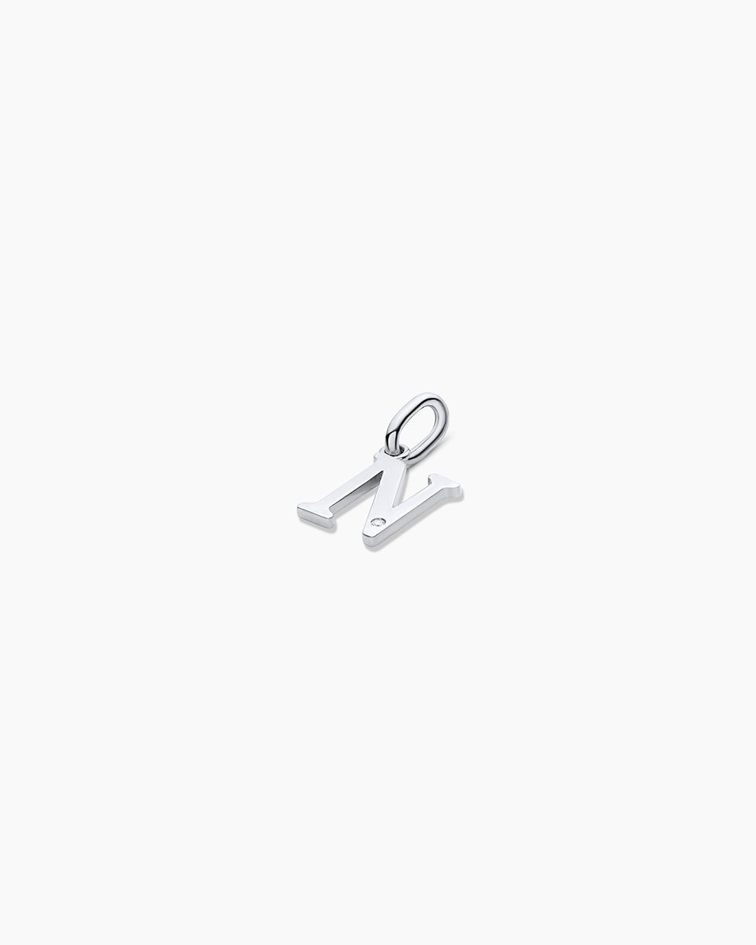Diamond Vintage Alphabet Charm || option::14k Solid White Gold, N