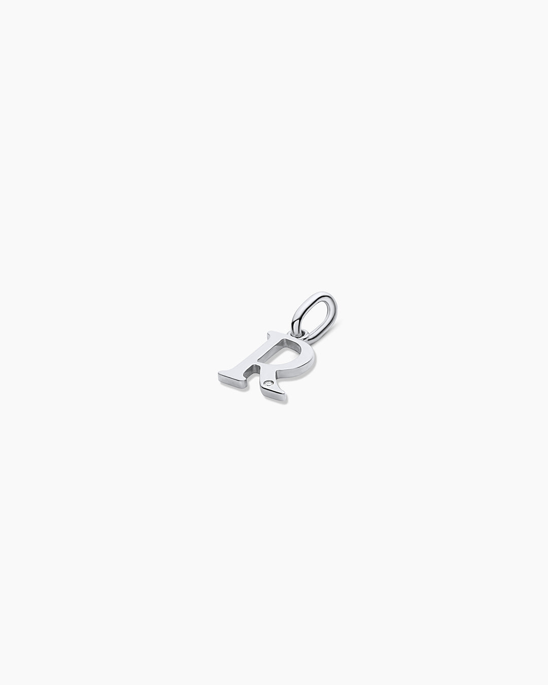 Diamond Vintage Alphabet Charm || option::14k Solid White Gold, R