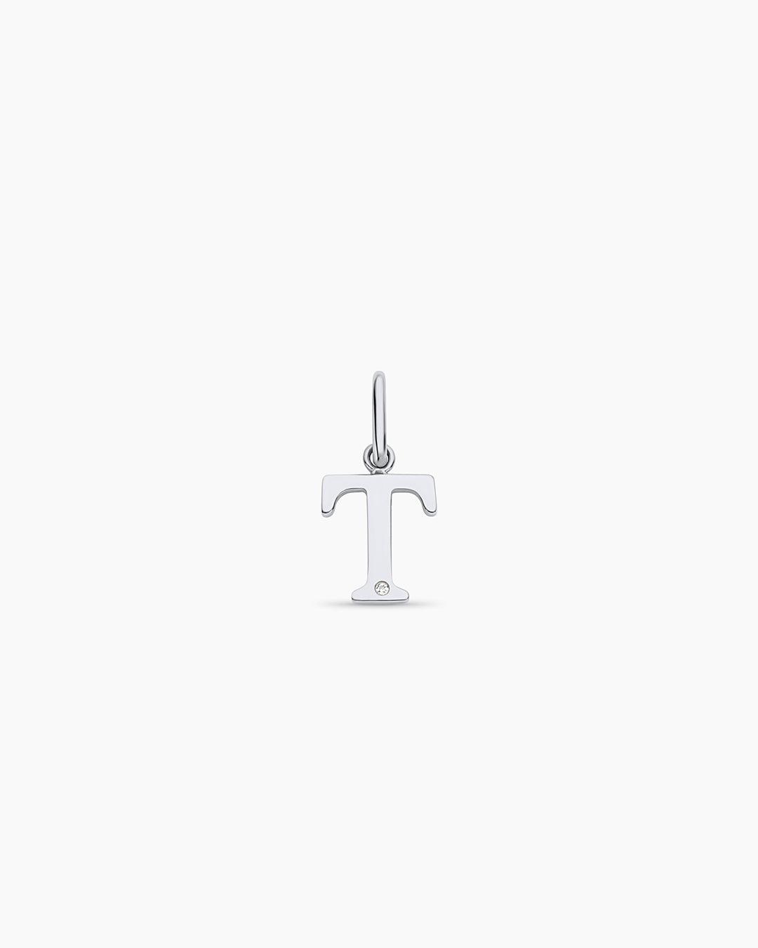 Diamond Vintage Alphabet Charm || option::14k Solid White Gold, T