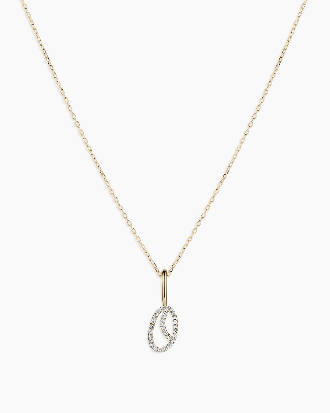 Diamond Script Alphabet Charm Necklace || option::14k Solid Gold, O