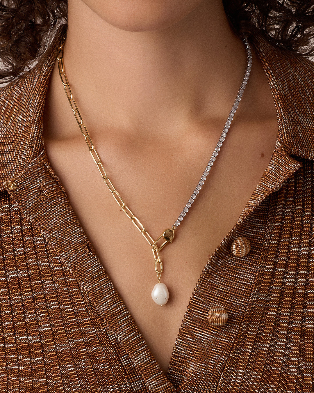 Vintage Shimmer Pearl Charm Necklace || option::18k Gold Plated