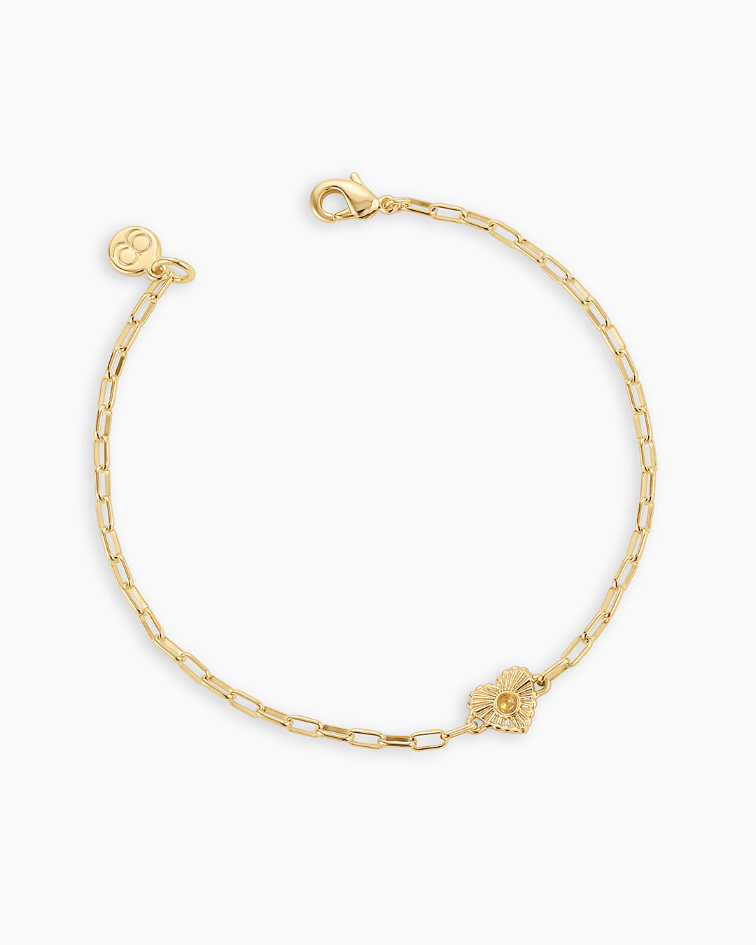 Birthstone Heart Bracelet || option::18k Gold Plated, Citrine - November