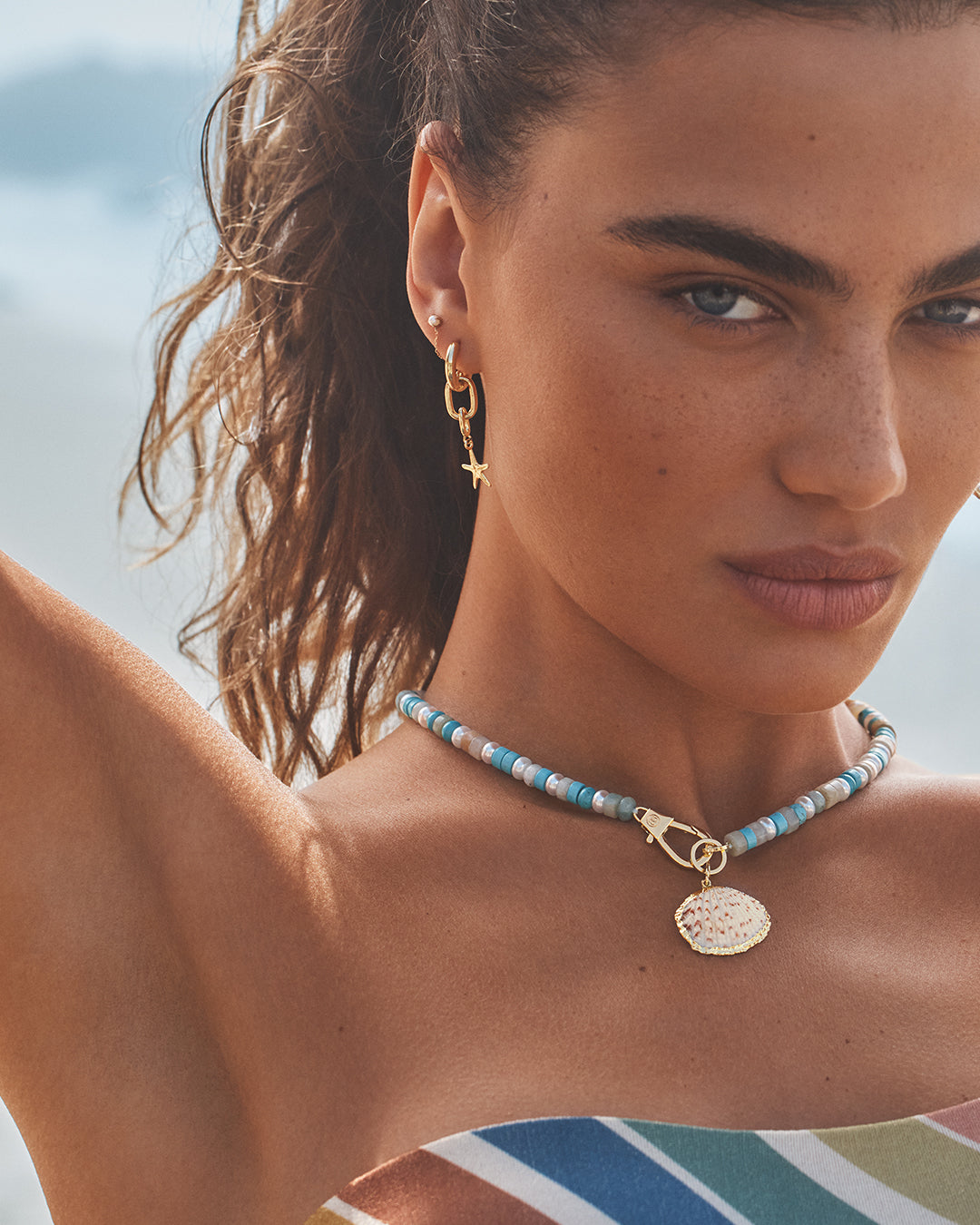 Put a Charm on It Huggies || option::18k Gold Plated || set::shell-starfish-huggies-stl