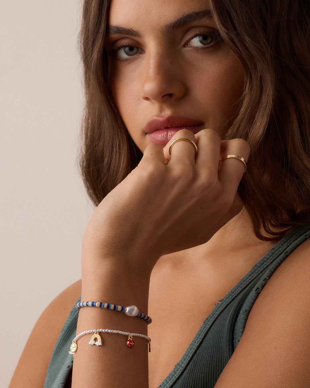 Lucky Mini Charm Bracelet || option::18k Gold Plated || set::lucky-charm-stl