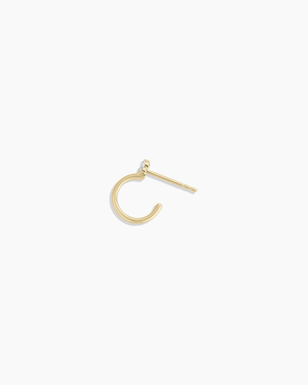 White Sapphire Bali Stud Single Huggie || option::14k Solid Gold