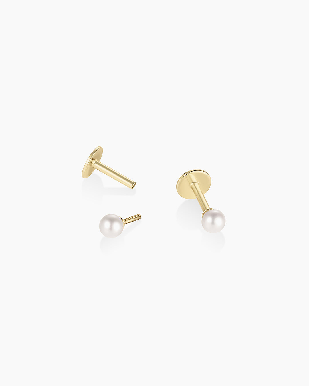 Pearl Flat Back Studs || option::14k Solid Gold