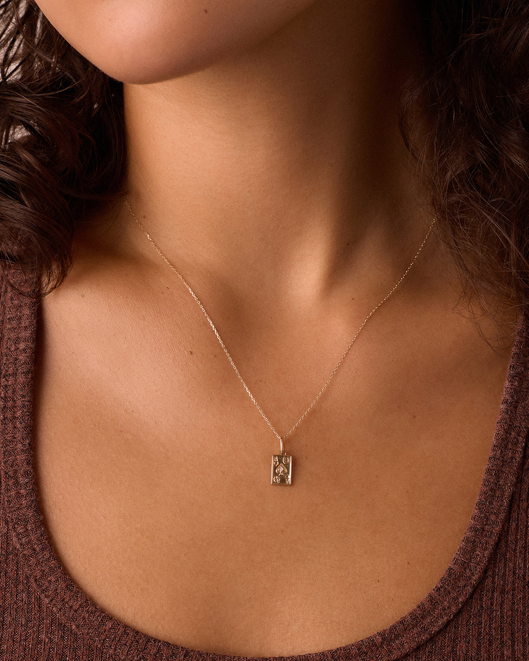 Diamond Ace Charm Necklace || option::14k Solid Gold