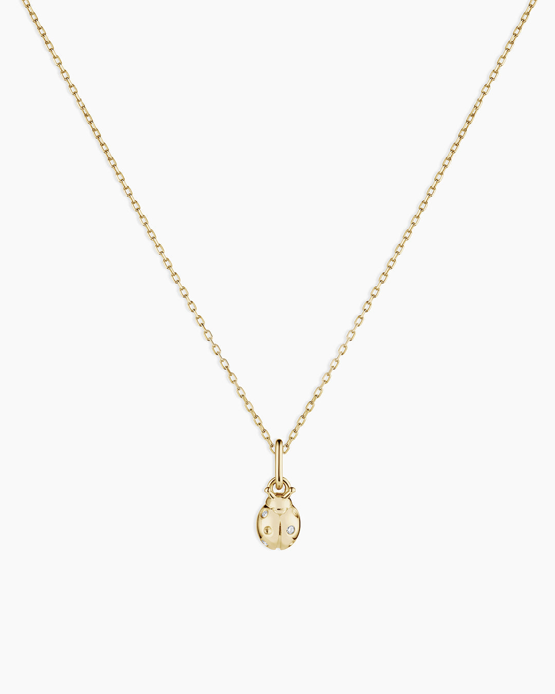 Diamond Ladybug Charm Necklace || option::14k Solid Gold