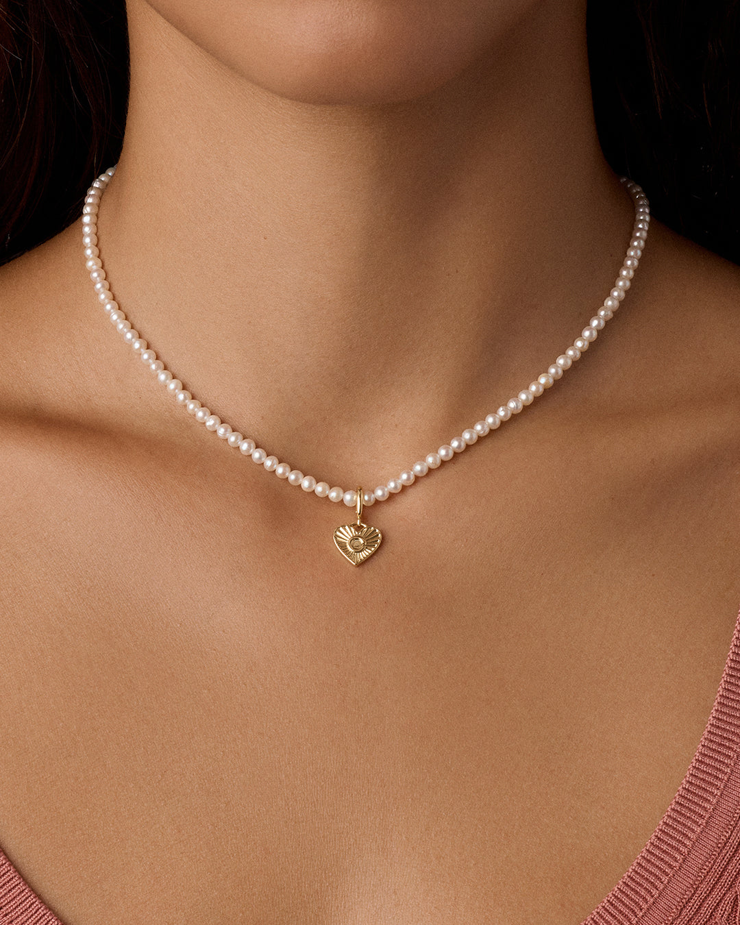 Vintage Heart Alphabet Charm Necklace - C || option::18k Gold Plated, C