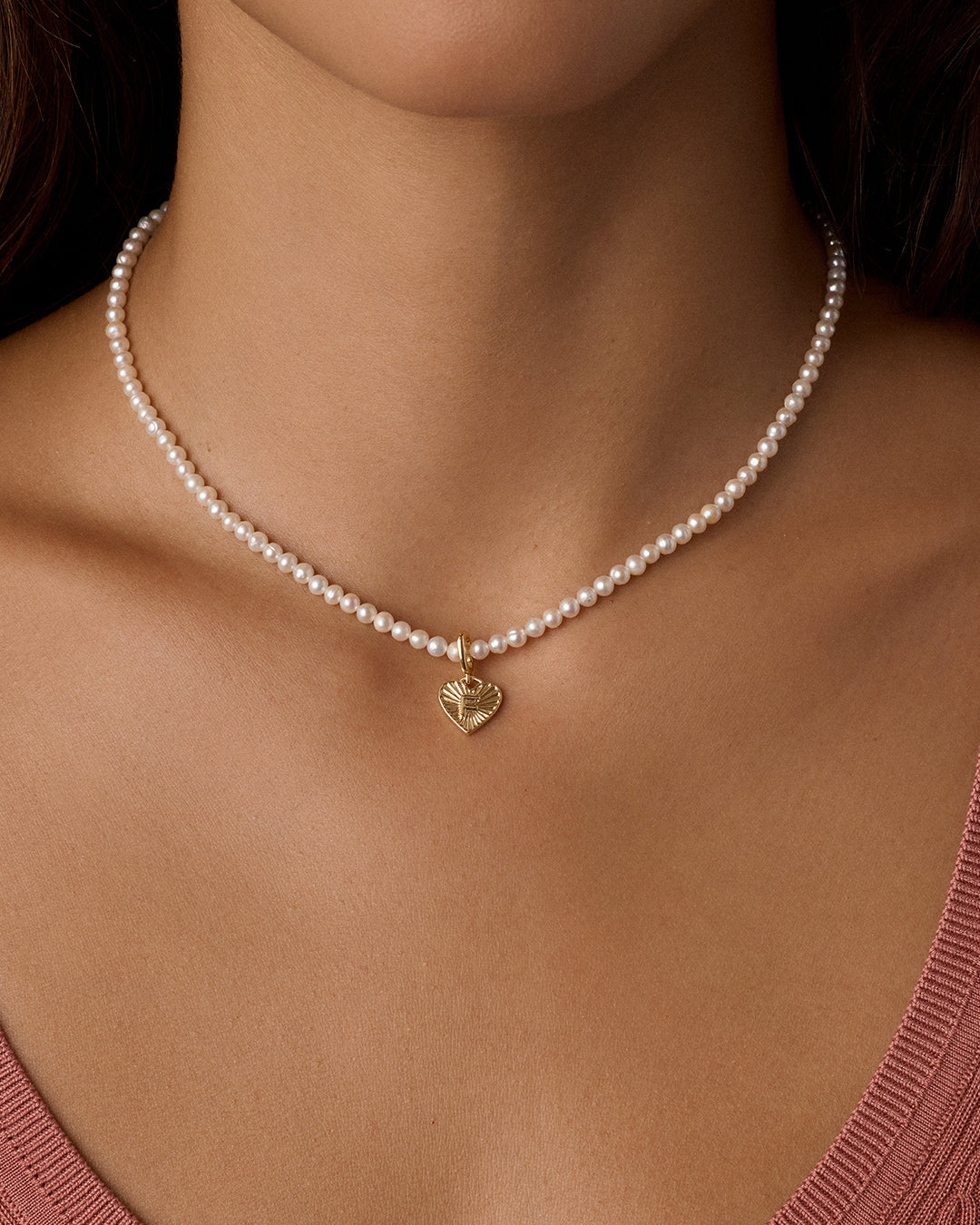 Vintage Heart Alphabet Charm Necklace - F || option::18k Gold Plated, F