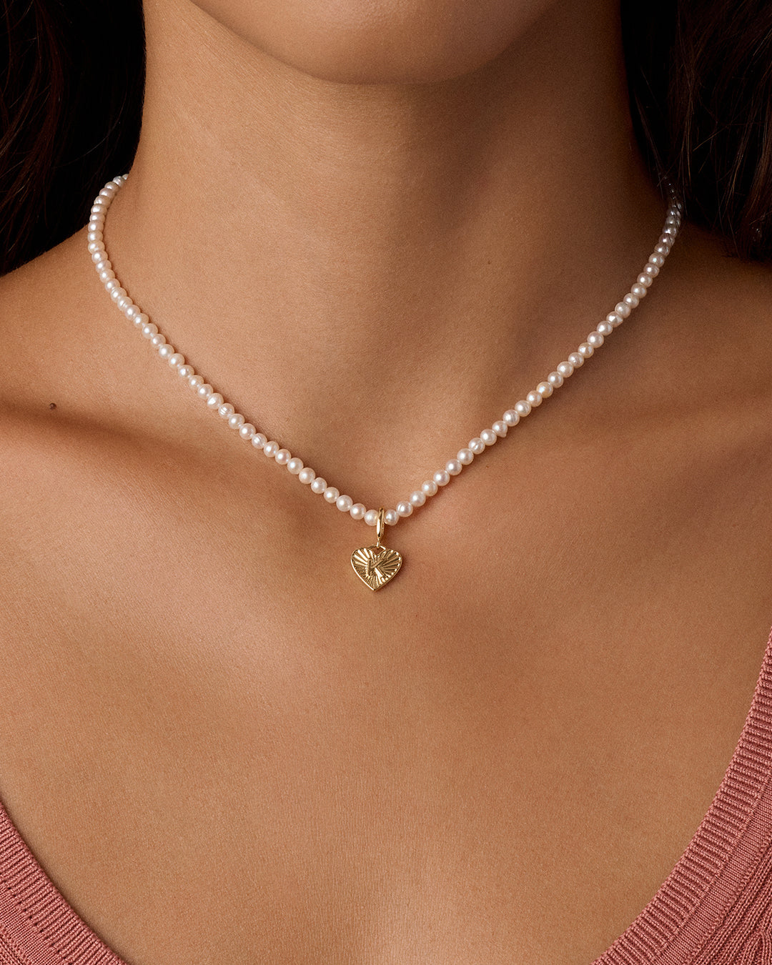 Vintage Heart Alphabet Charm Necklace - K || option::18k Gold Plated, K