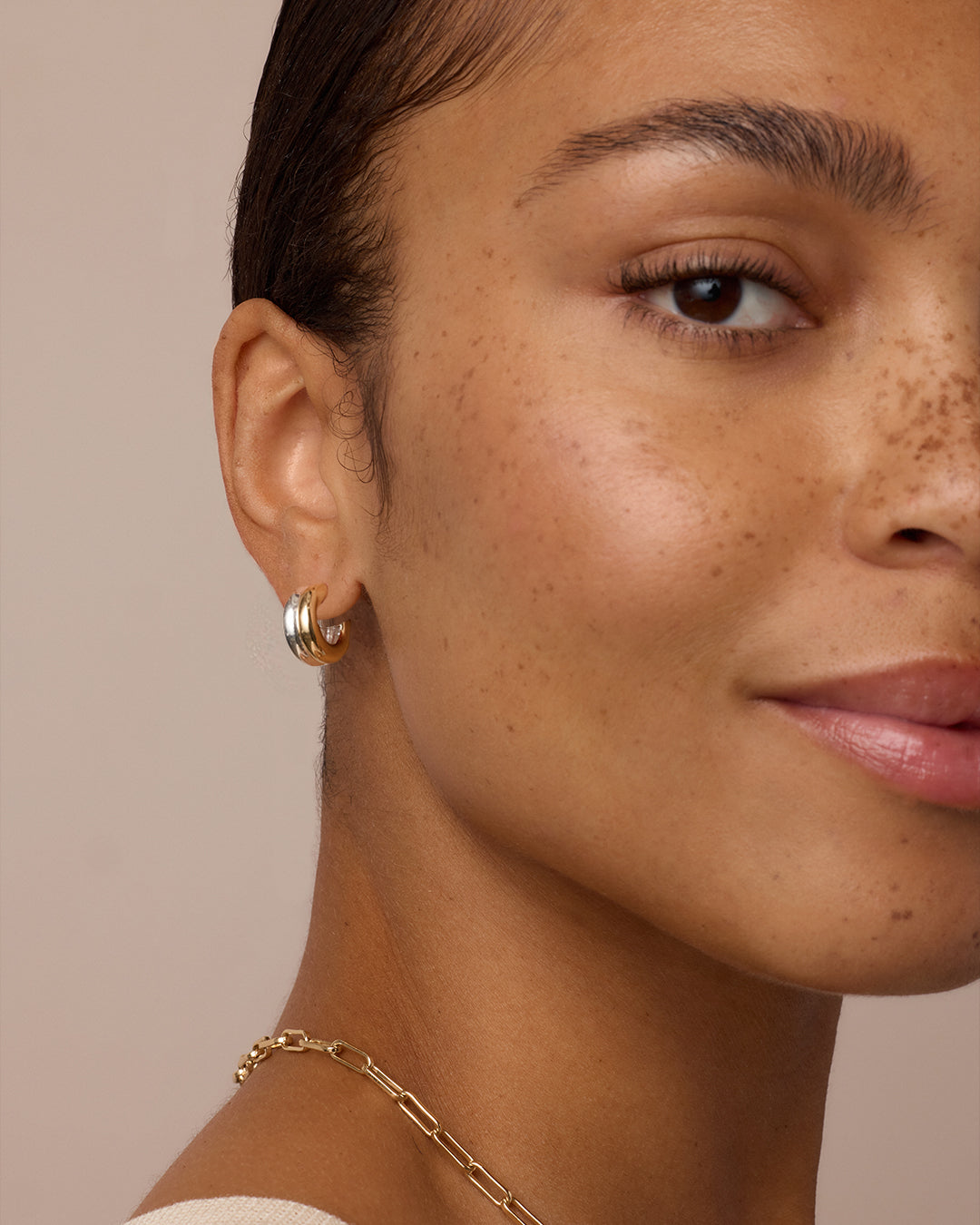 Lou Mixed Stacked Huggies || option::18k Gold & Silver Plated