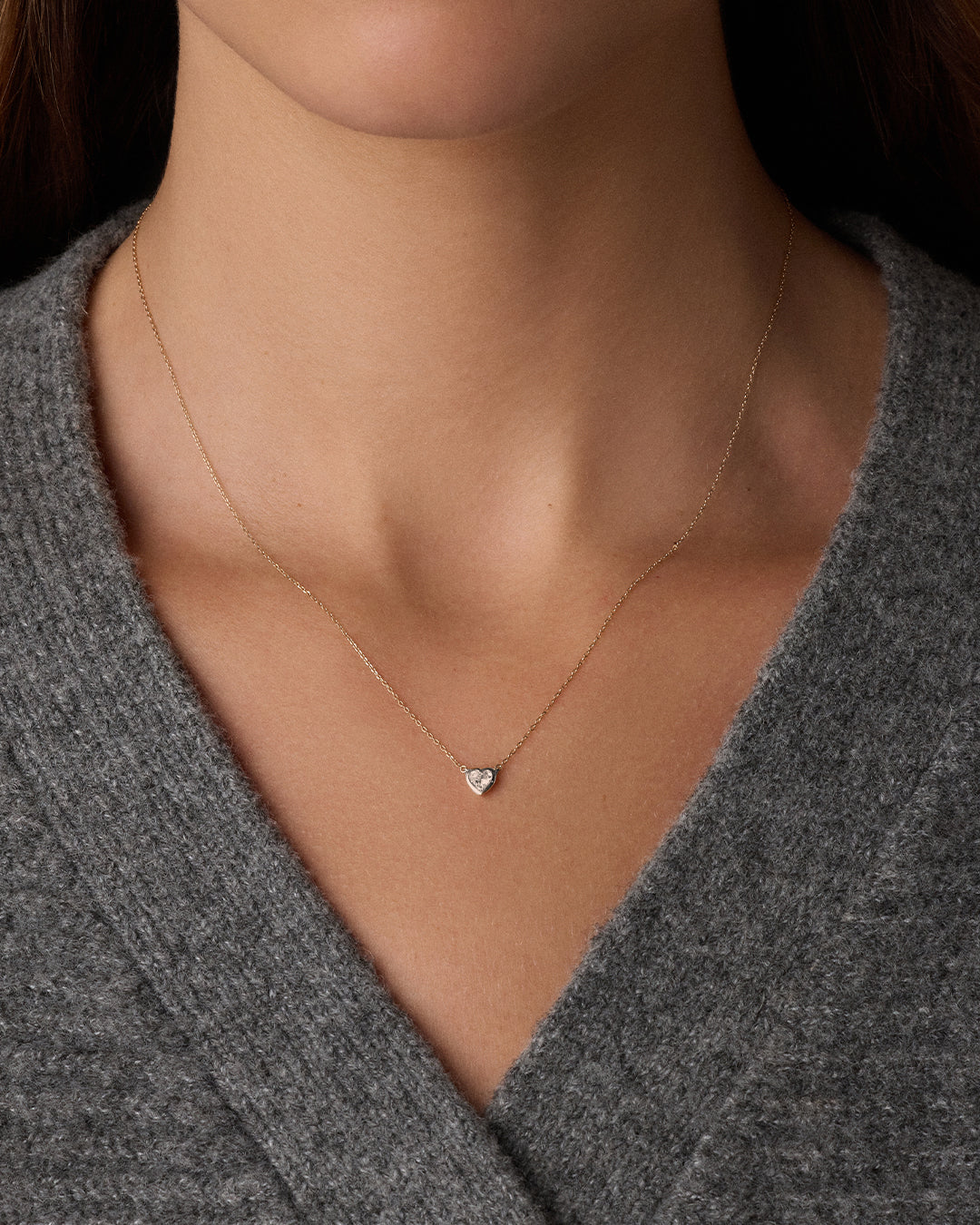 Lab Grown Diamond Heart Necklace || option::14k Solid Gold
