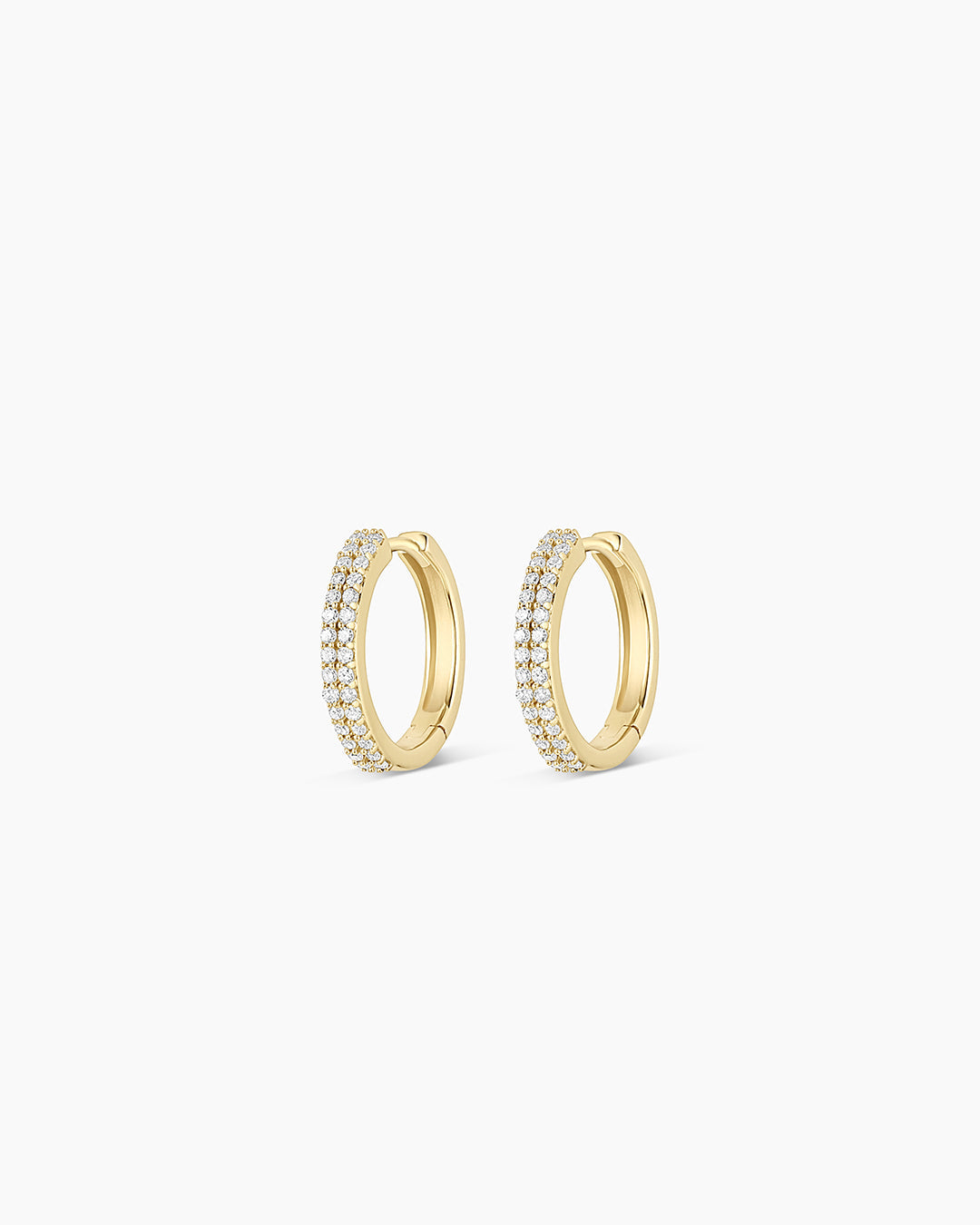 Diamond Double Down Huggies || option::14k Solid Gold, 13mm
