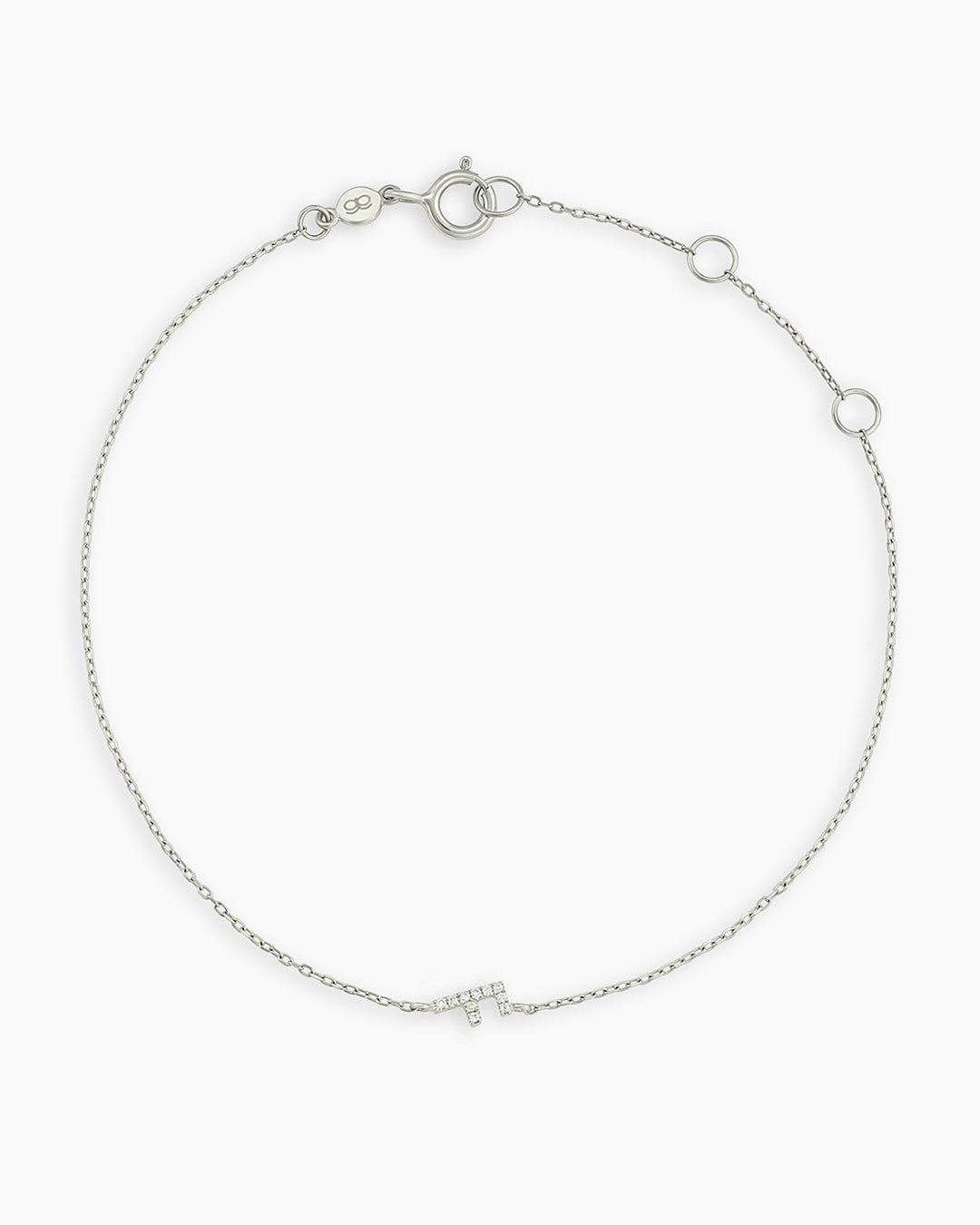 Diamond Pavé Alphabet Bracelet #F || option::14k Solid White Gold, F