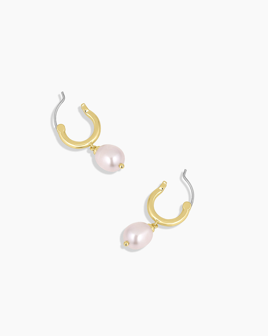 Pink Pearl Huggies || option::18k Gold Plated, Pink Freshwater Pearl