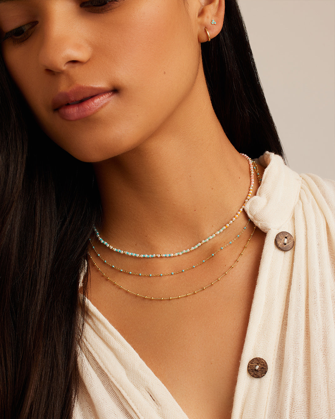 Capri Layer Necklace in Turquoise || option::18k Gold Plated || set::capri-layering-set-stl