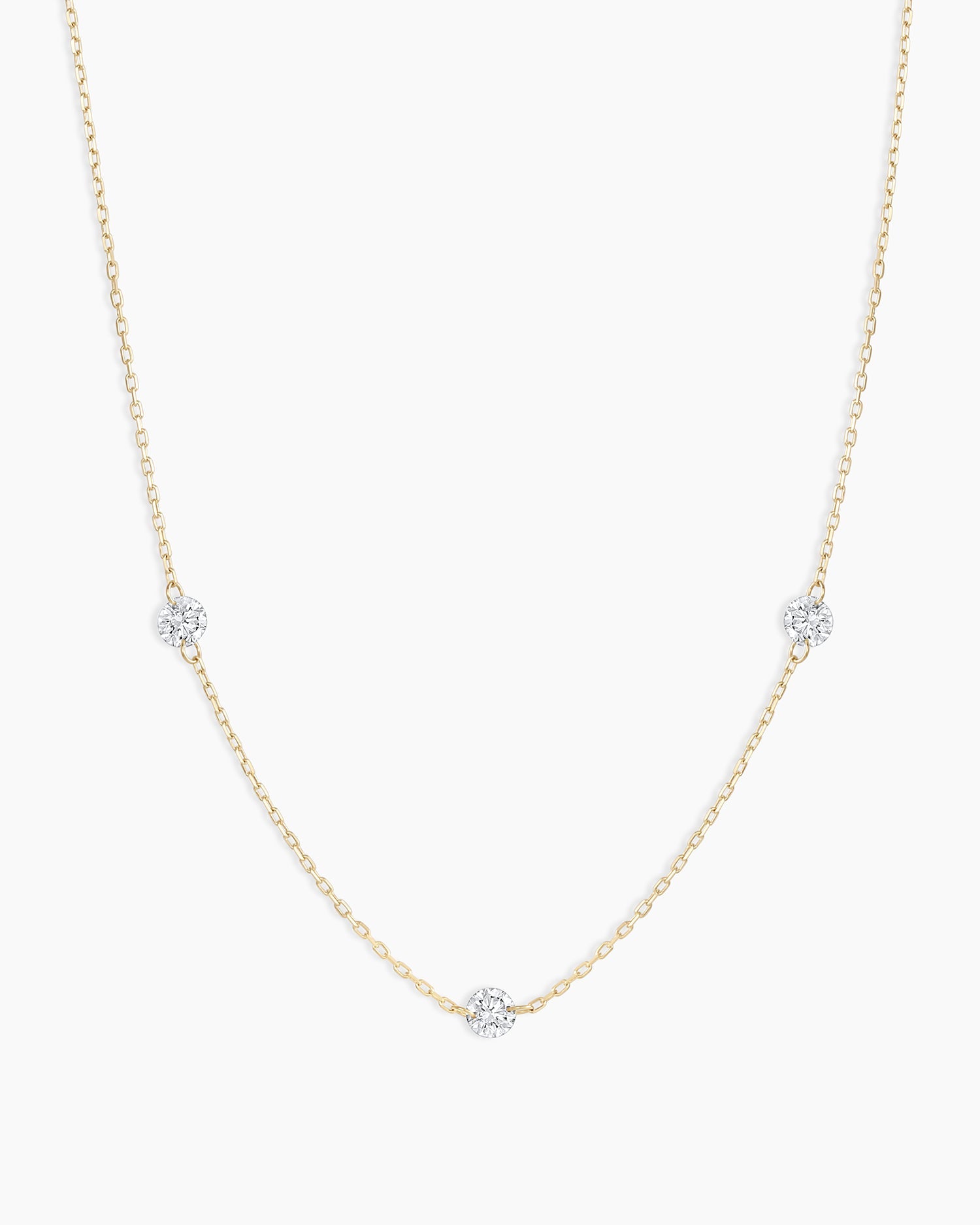 Floating Diamond Stationary Trio Necklace || option::18k Solid Gold