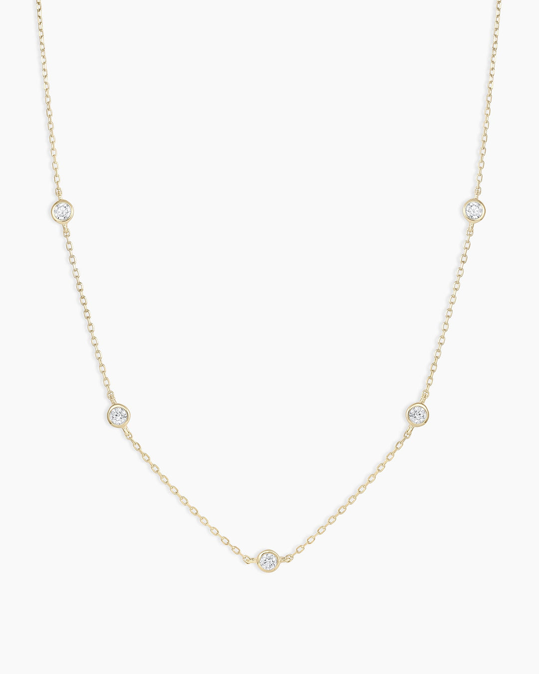Classic  Five Diamond Necklace || option::14k Solid Gold