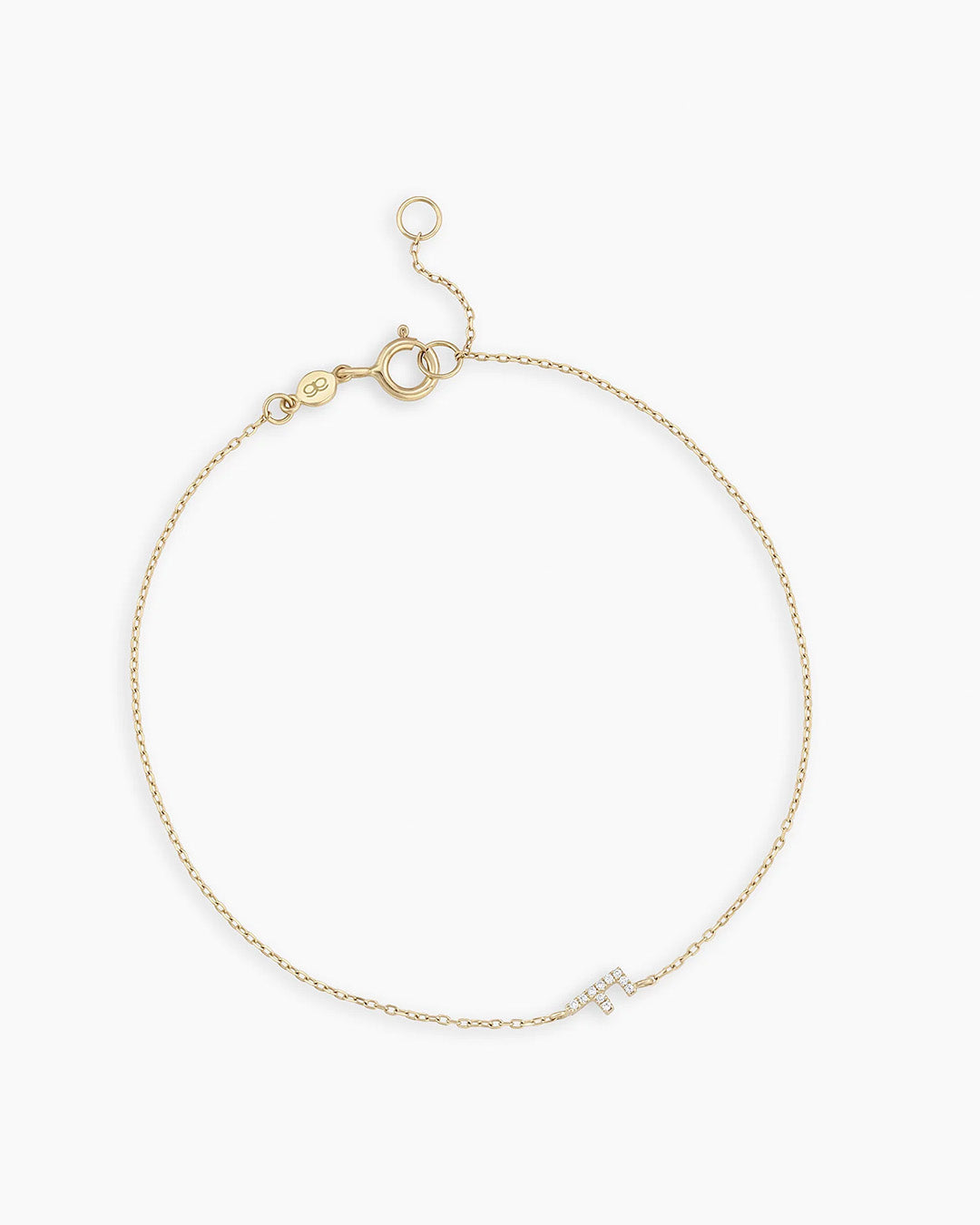 Diamond Pavé Alphabet Bracelet #F || option::14k Solid Gold, F