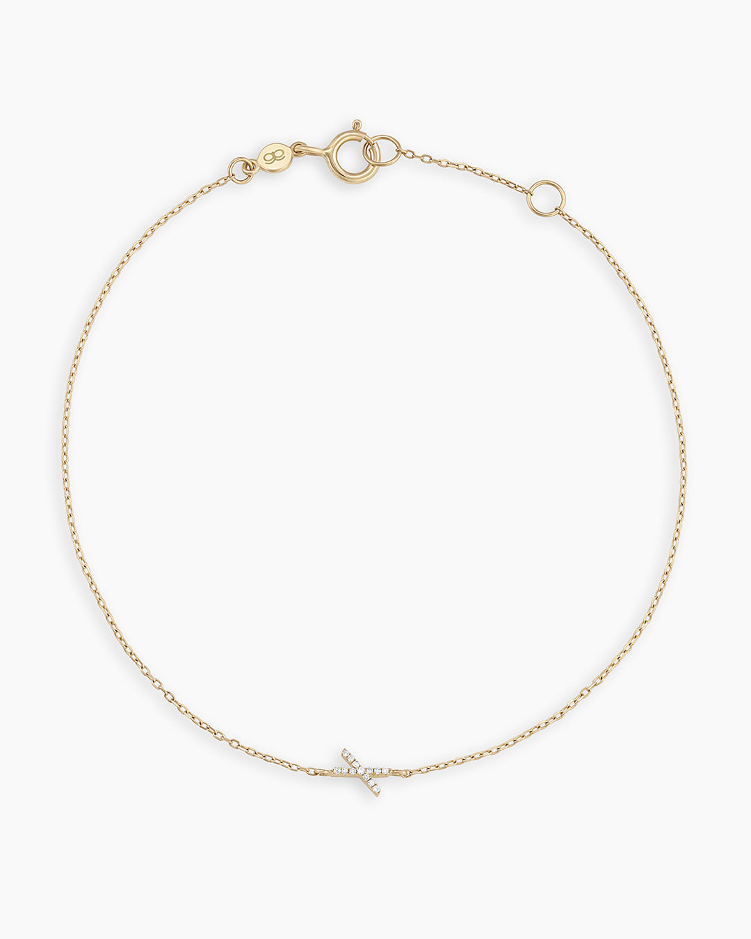 Diamond Pavé Alphabet Bracelet #X || option::14k Solid Gold, X