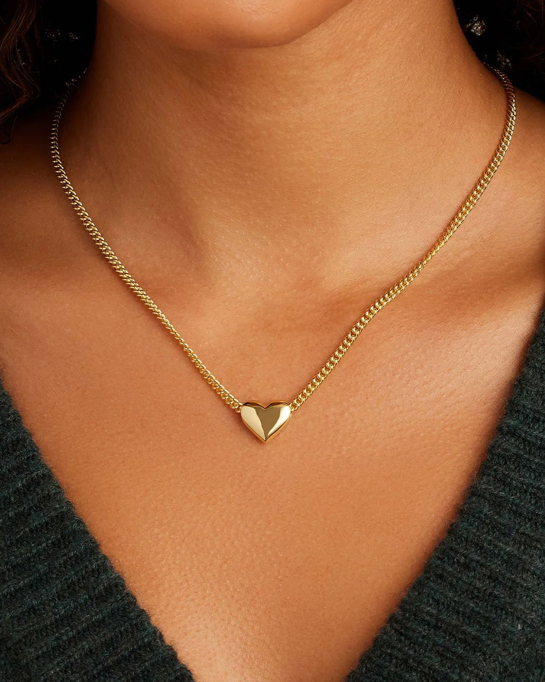 Lou Heart Charm Necklace || option::18k Gold Plated