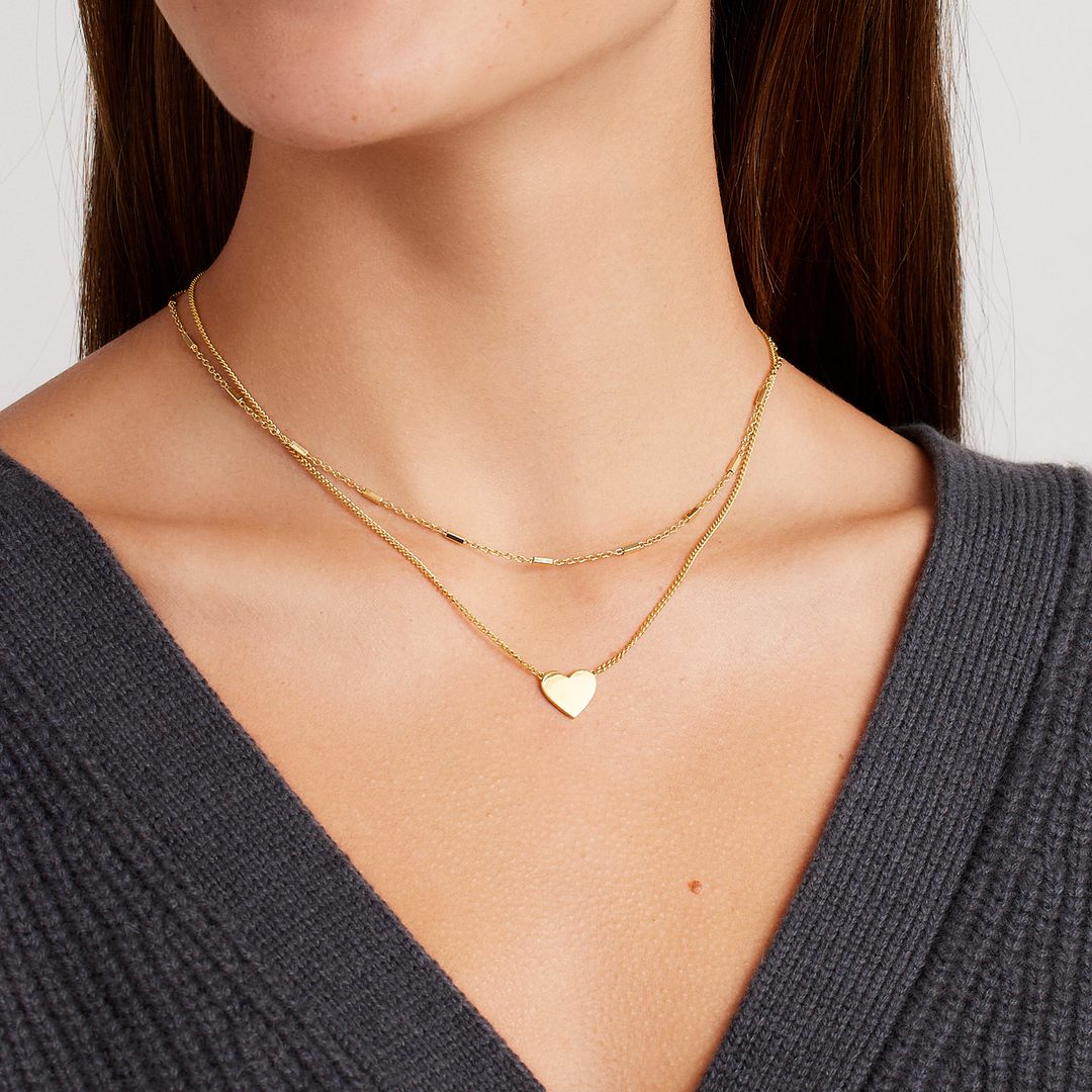 Gold engravableHeart necklace || option::18k Gold Plated