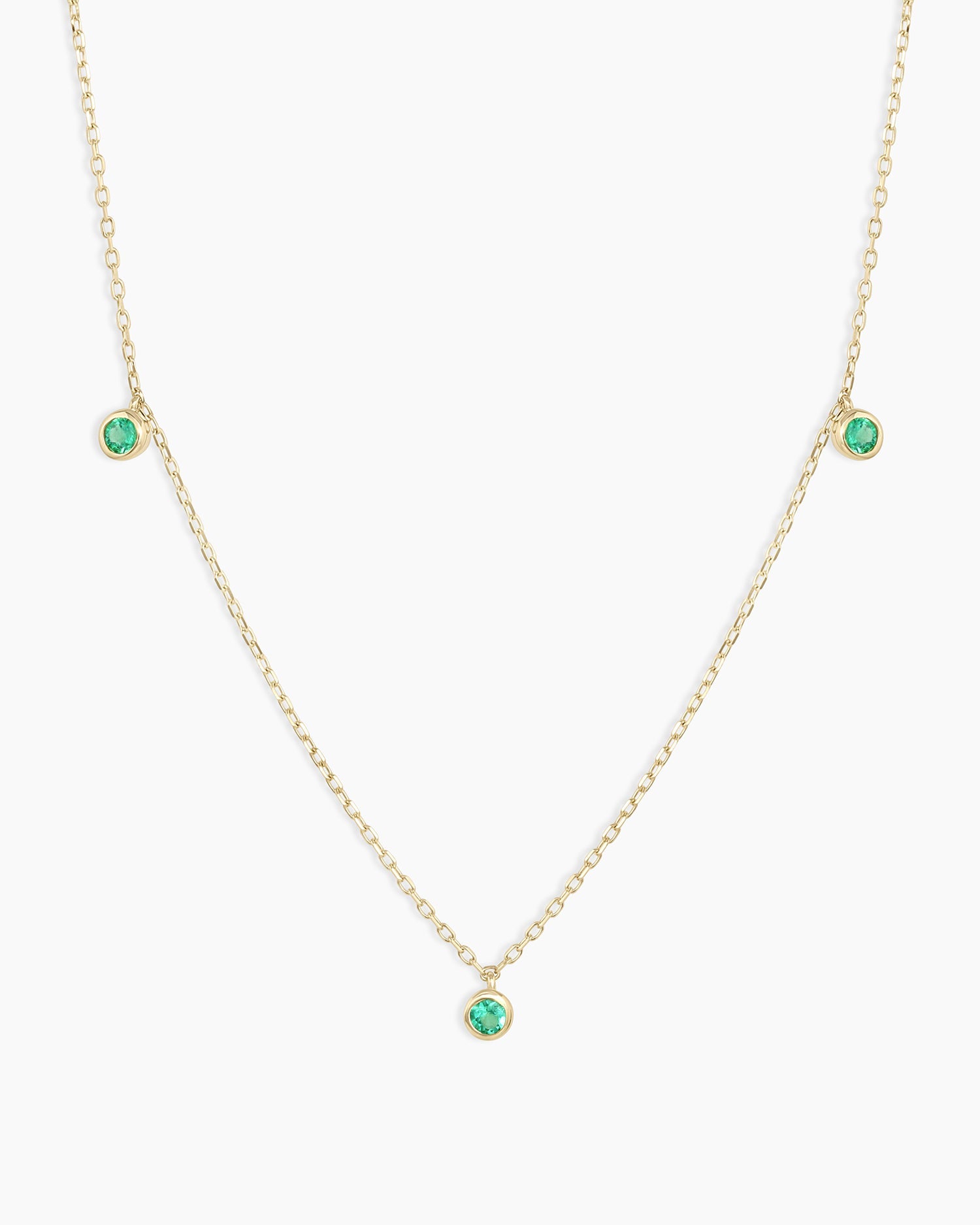 Classic Emerald Trio Necklace || option::14k Solid Gold