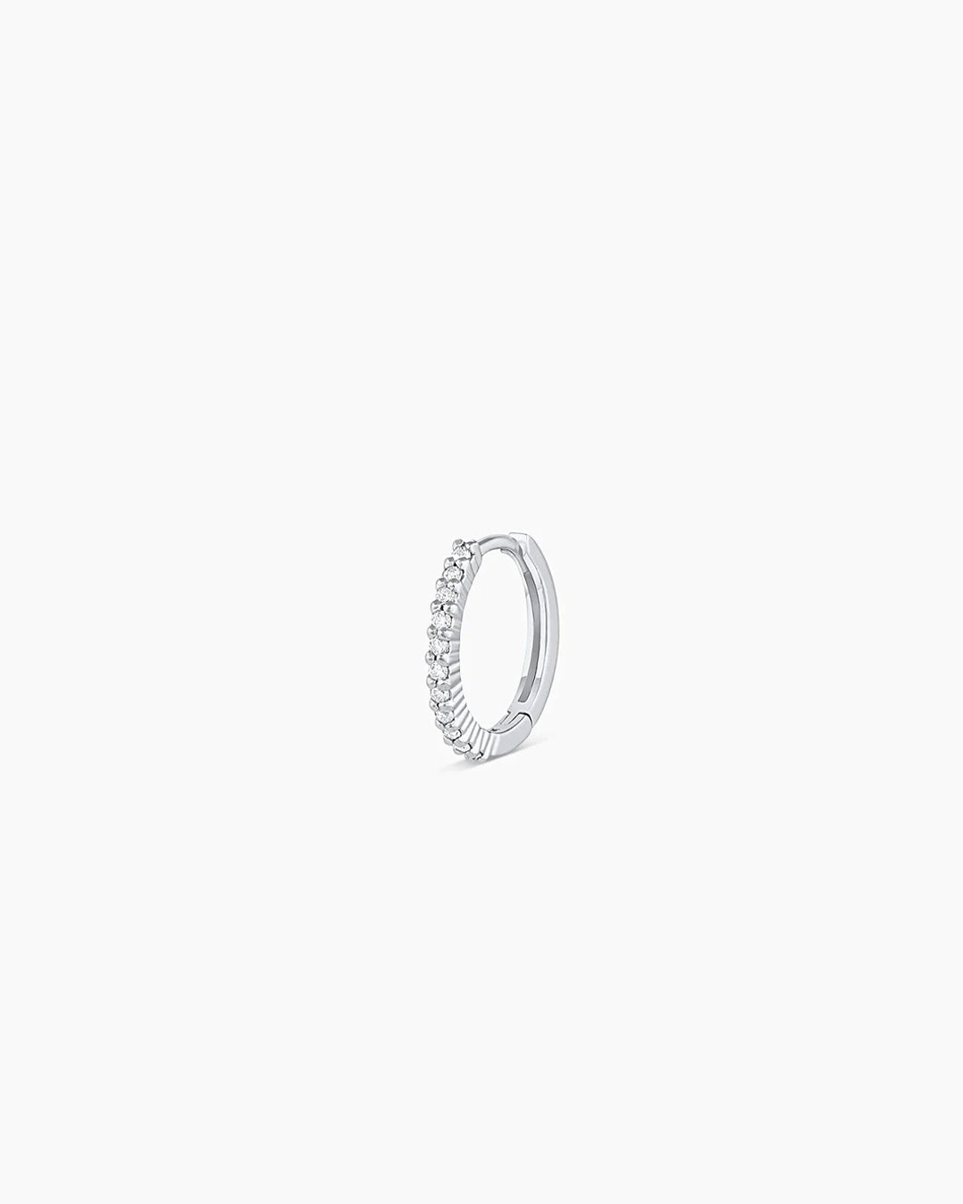 Woman wearing Classic Gold Huggie || option::14k Solid White Gold, 11mm