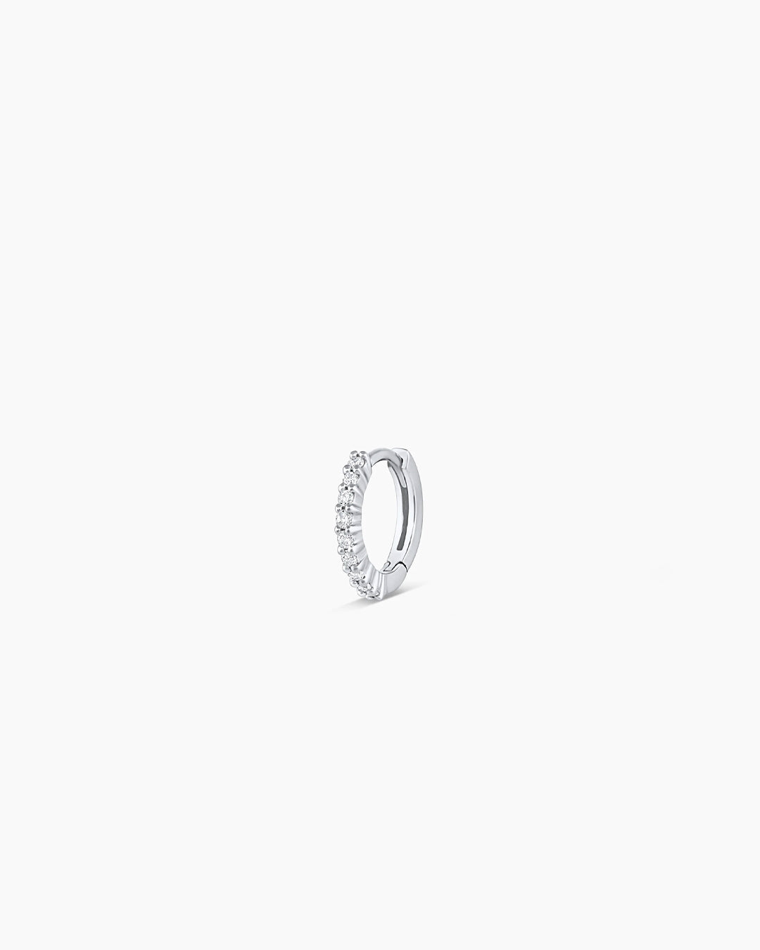 Woman wearing Classic Gold Huggie || option::14k Solid White Gold, 9mm