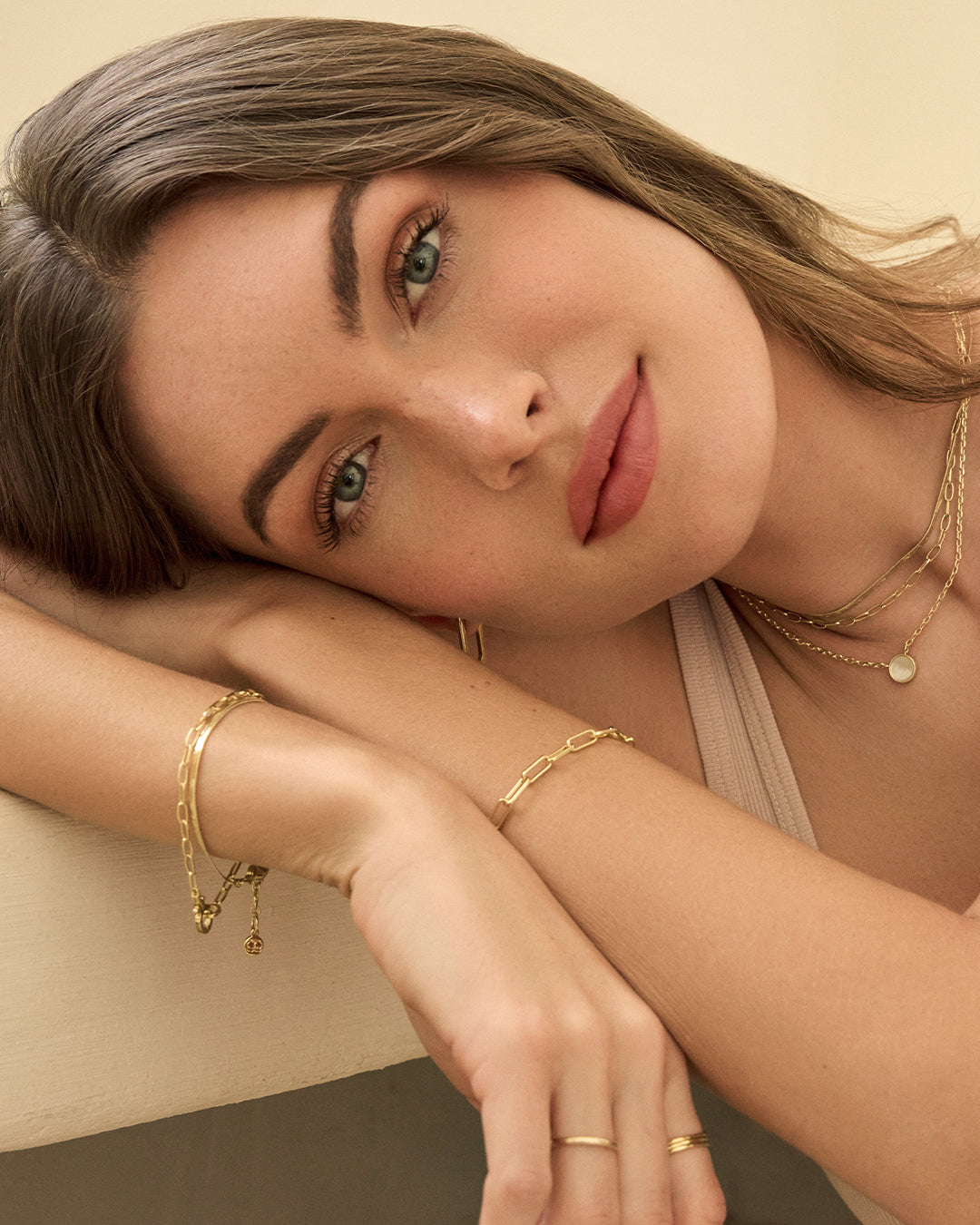 Parker Bracelet Chain link bracelet || option::Gold Plated || set::rose-marble-coin-necklace-mother-of-pearl-stl