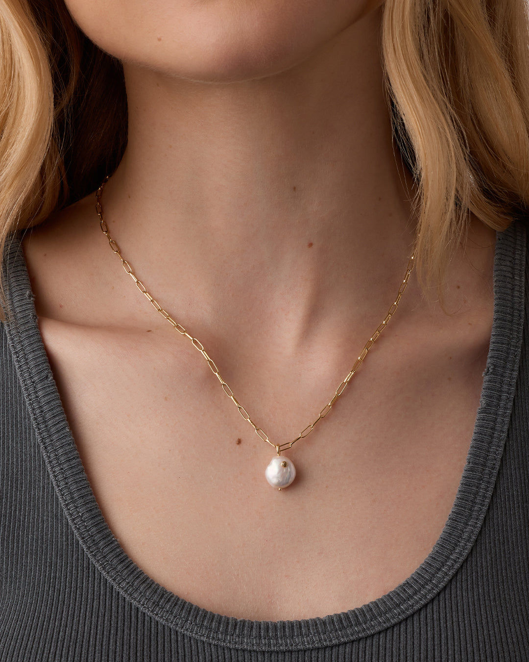 Reese Pearl Necklace || option::18k Gold Plated, Pearl