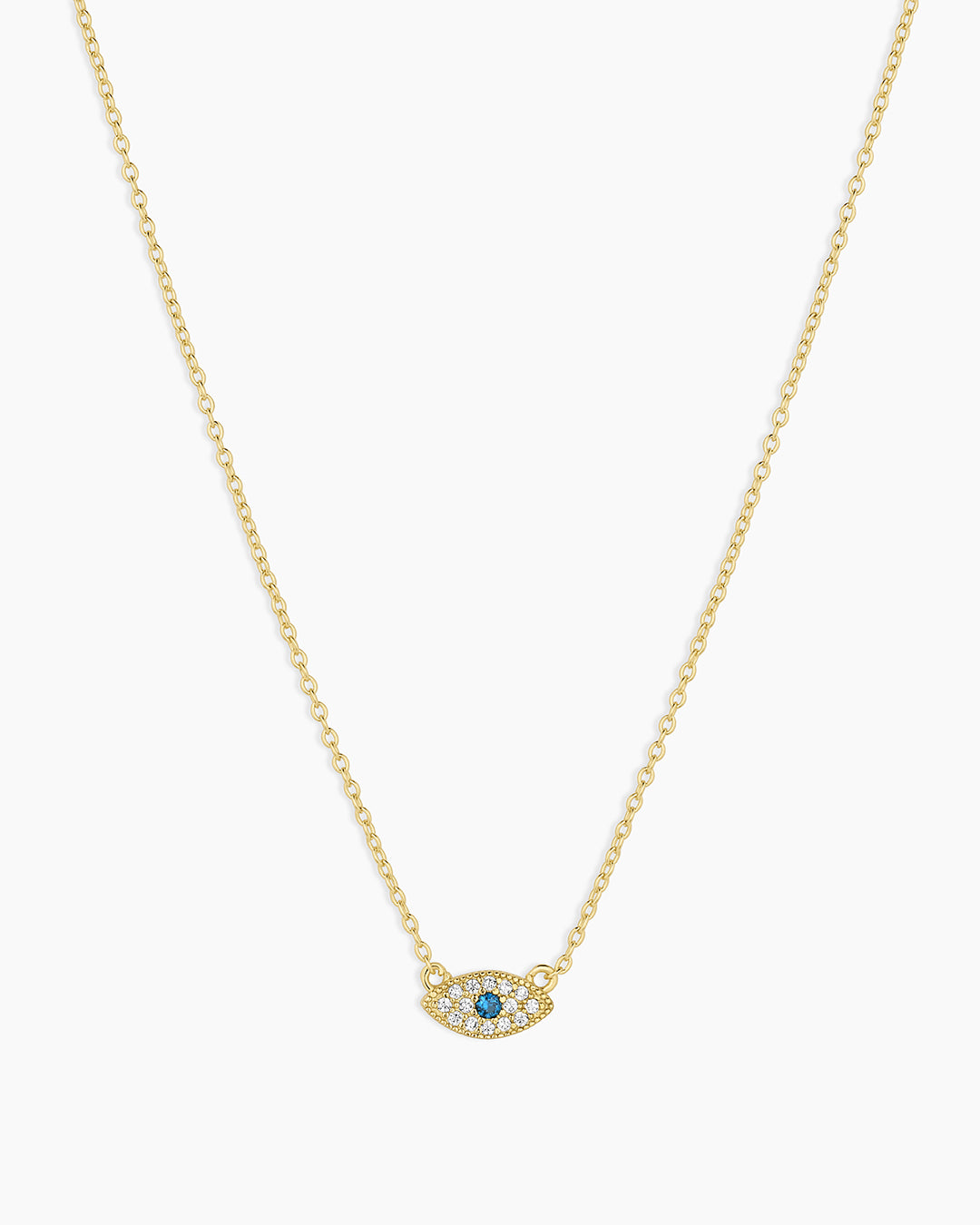 White CZ / London Blue Nanogem Evil Eye Charm Necklace necklace for protection || option:: 18k Gold Plated