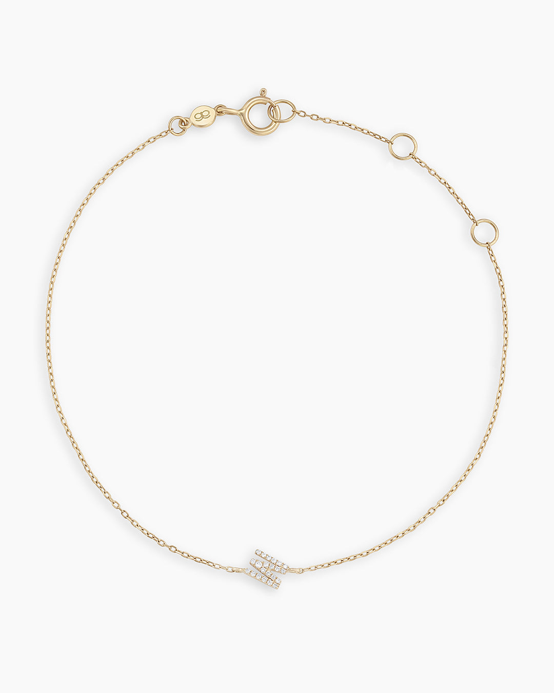 Diamond Pavé Alphabet Bracelet #M || option::14K Solid Gold, M
