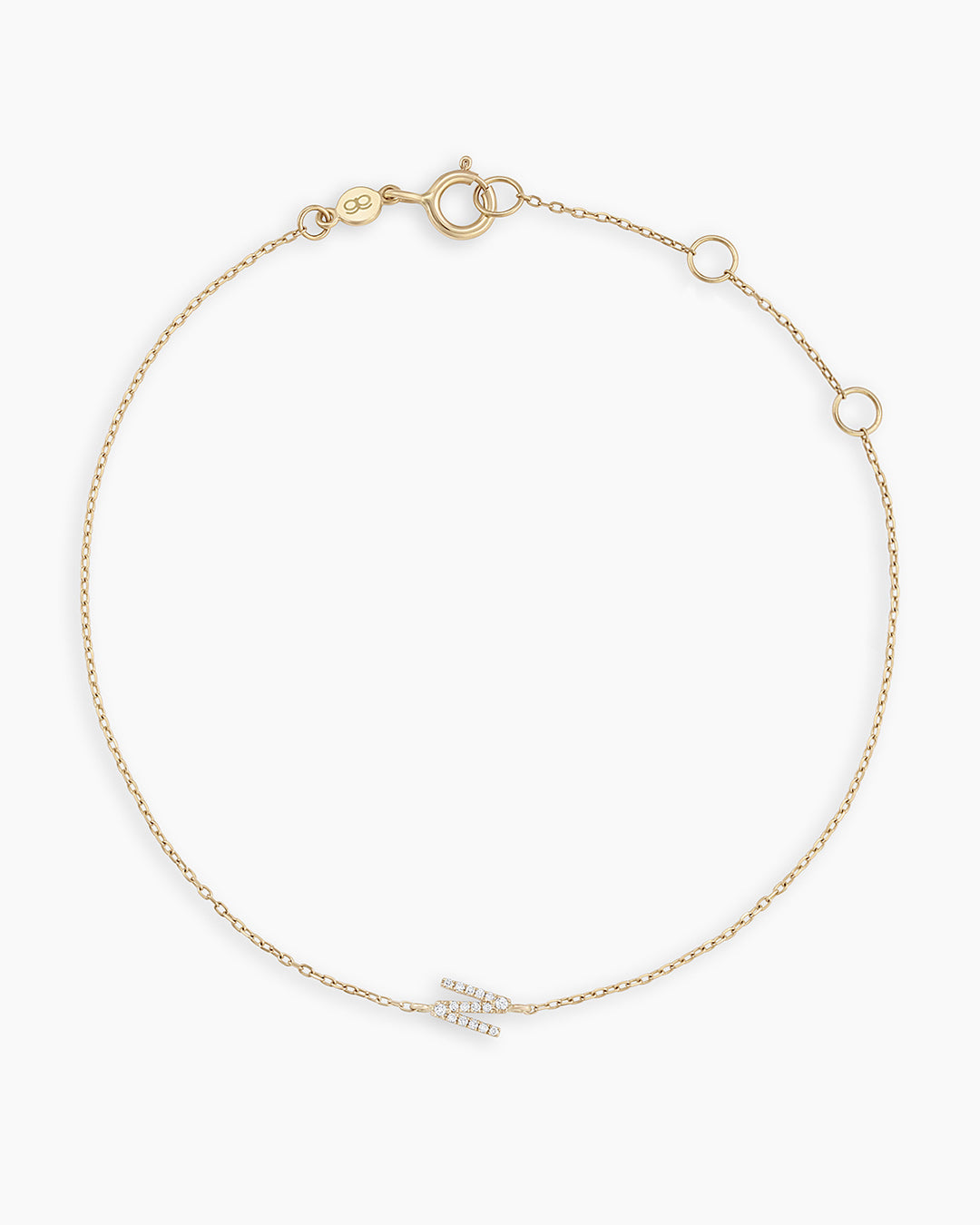 Diamond Pavé Alphabet Bracelet #N || option::14K Solid Gold, N