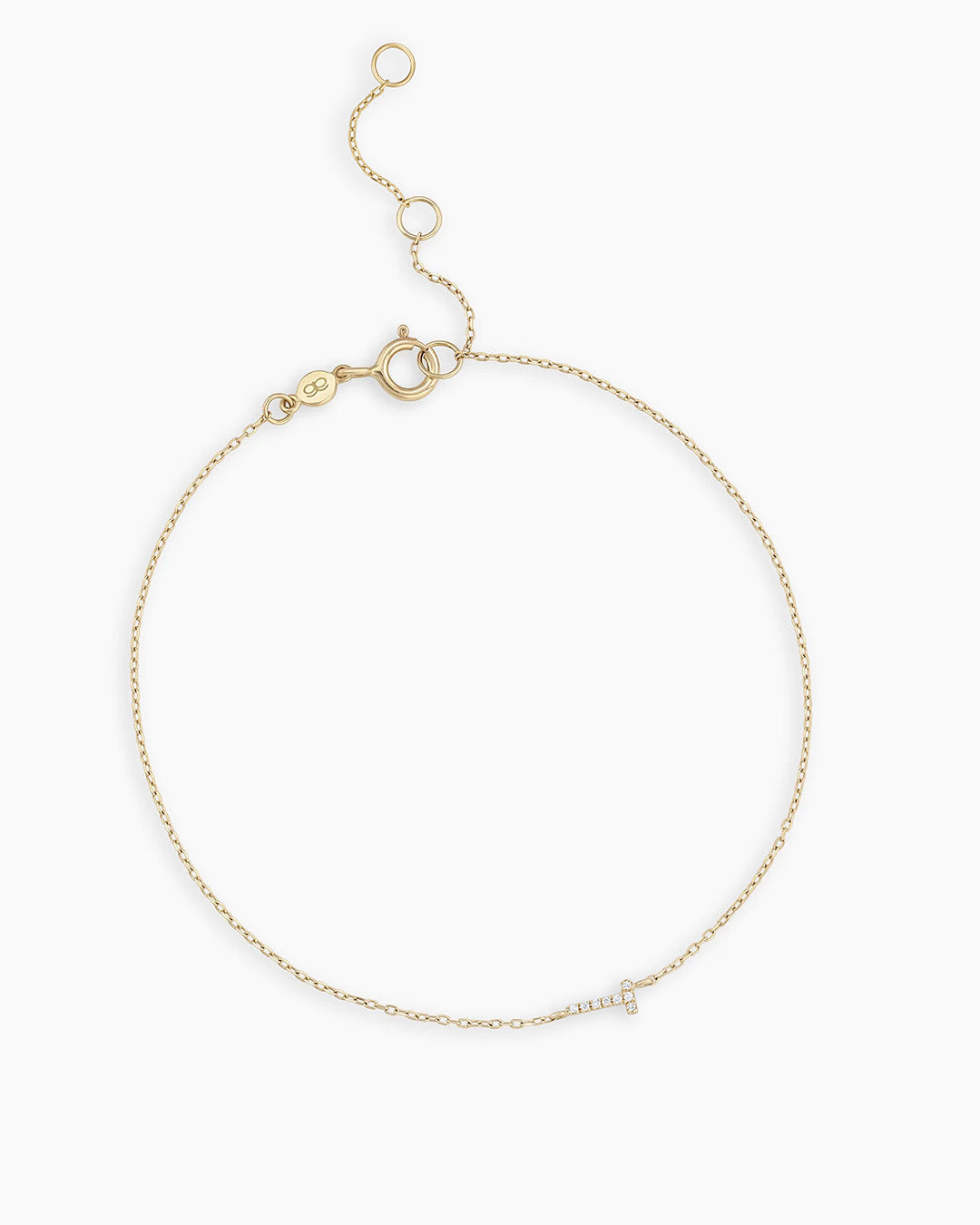 Diamond Pavé Alphabet Bracelet #T || option::14K Solid Gold, T