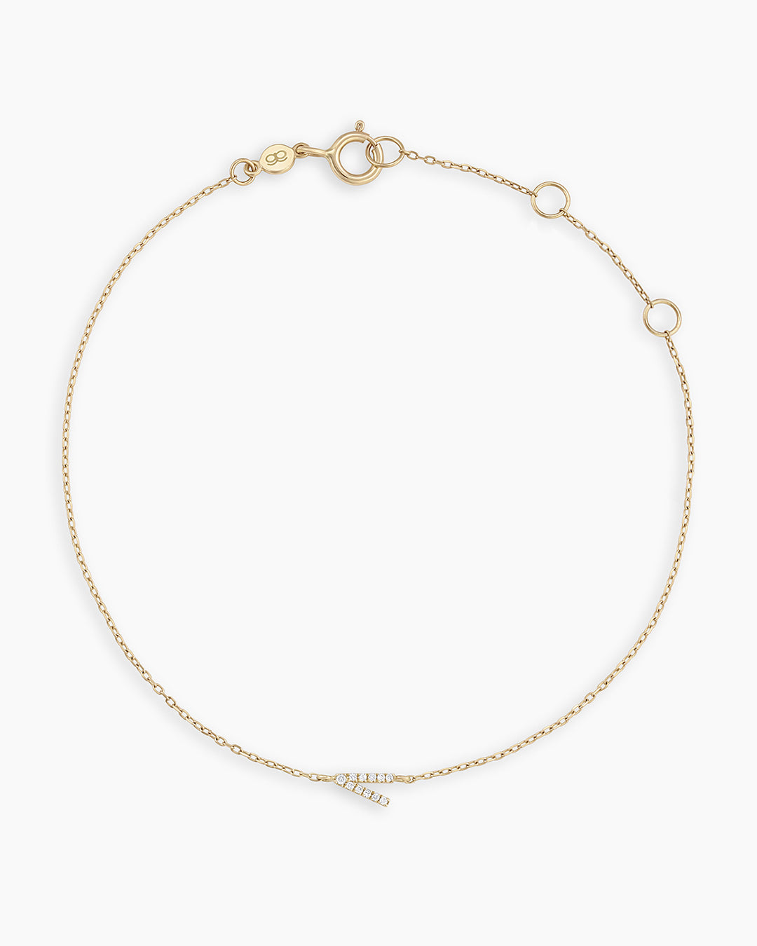 Diamond Pavé Alphabet Bracelet #V || option::14K Solid Gold, V
