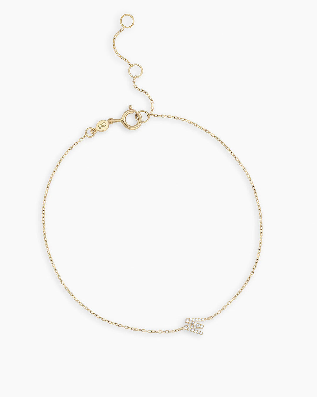 Diamond Pavé Alphabet Bracelet #W || option::14K Solid Gold, W