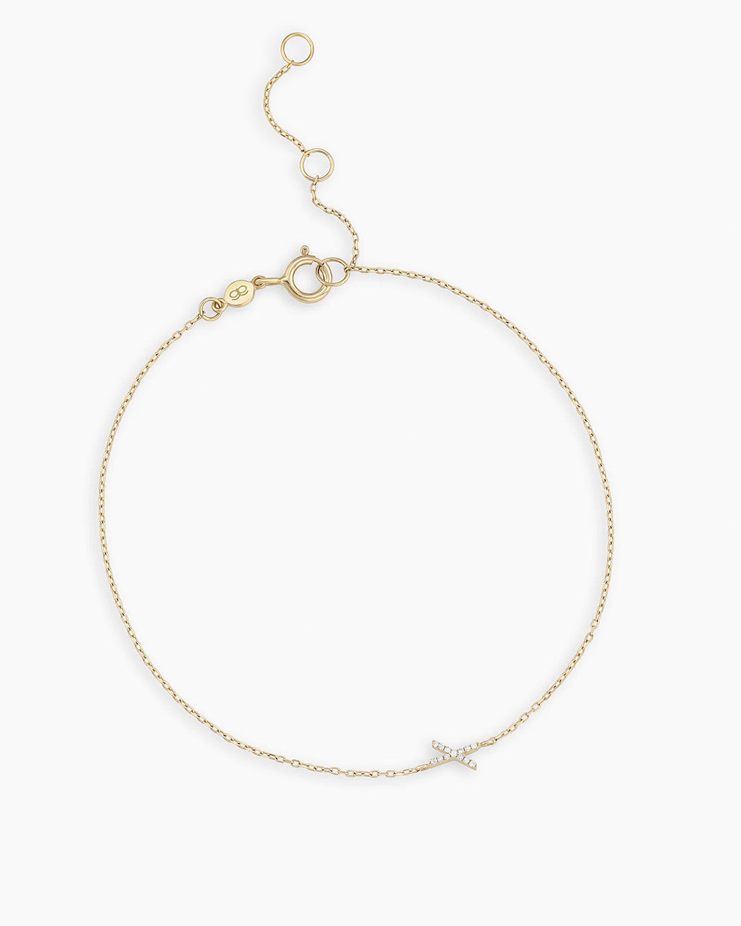 Diamond Pavé Alphabet Bracelet #X || option::14K Solid Gold, X