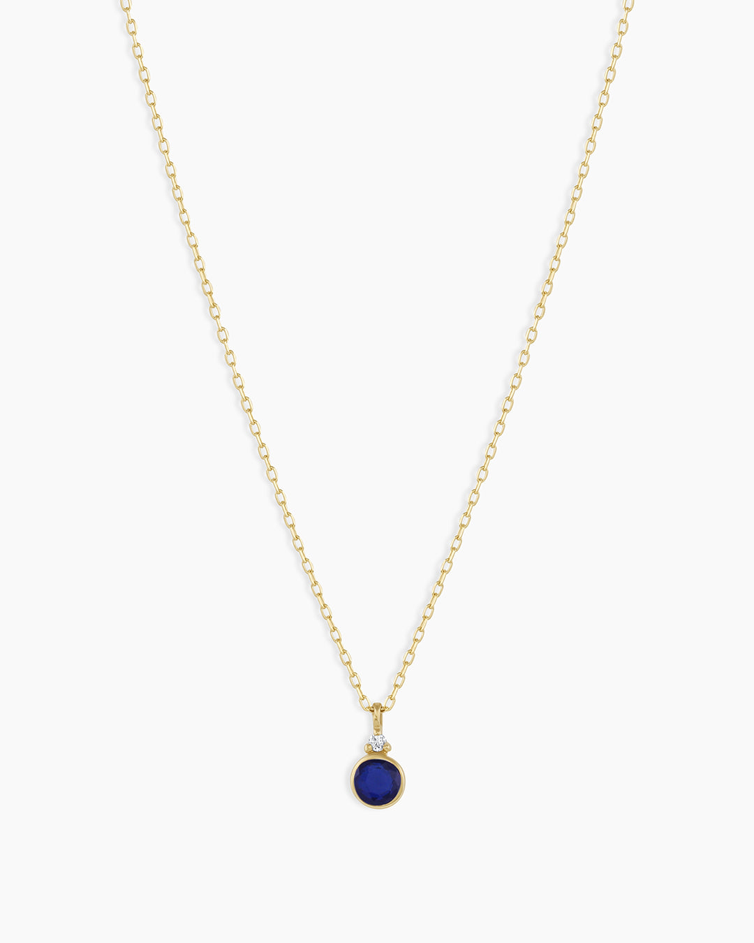 Blue Topaz Birthstone Necklace || option::14k Solid Gold, Blue Sapphire - September