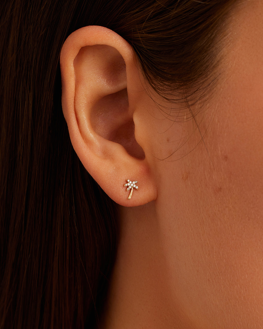 Diamond Palm Stud || option::14k Solid Gold, Pair