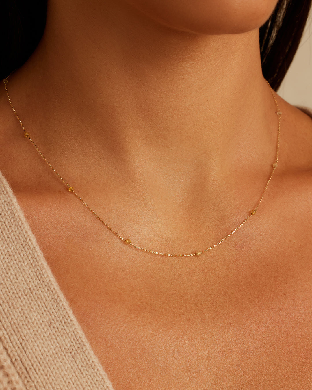 Newport Birthstone Necklace || option::14k Solid Gold, Citrine - November