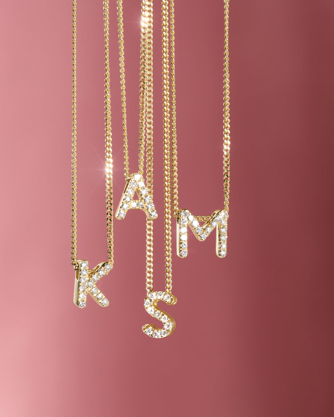 Diamond Alphabet Necklace || option::14k Solid Gold, A