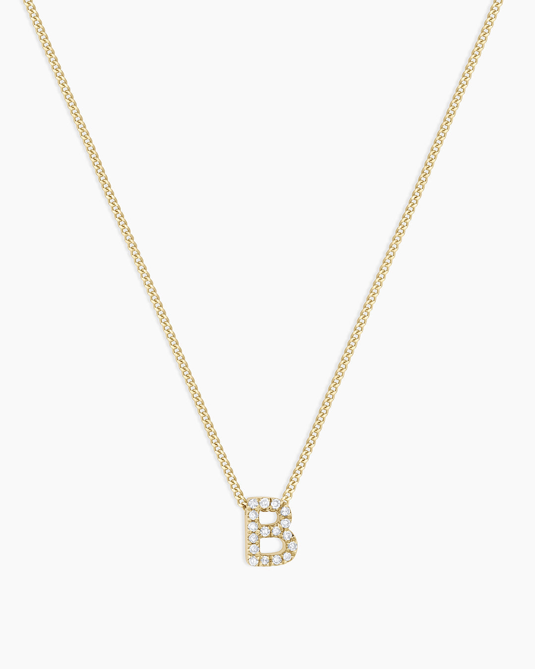 Diamond Alphabet Necklace || option::14k Solid Gold, B